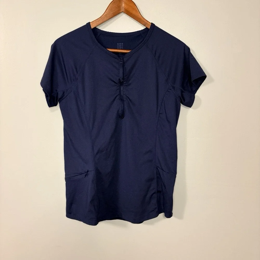 Title Nine Sunbuster 1/2 Zip Short Sleeve Sun Shirt‎ Rash Guard Pockets Size M